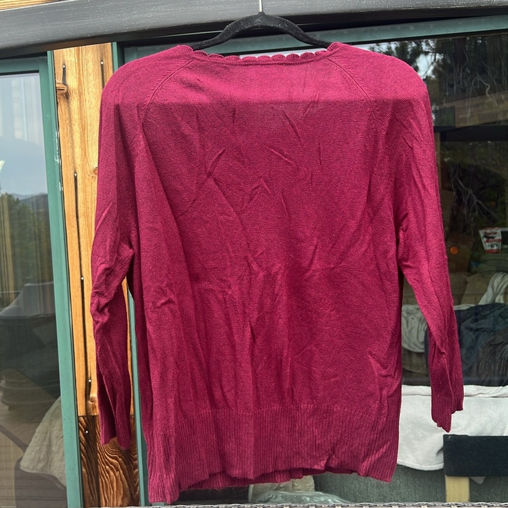 Loft Outlet XL Rayon, Nylon, and Rabbit Fur XL Maroon Button Up Cardigan - Picture 8 of 10